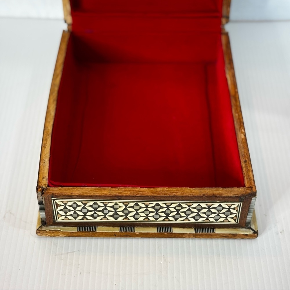 Middle Eastern Moroccan Moorish Inlaid Wooden Trinket Jewelry Box Side Hinge - Picture 8 of 16